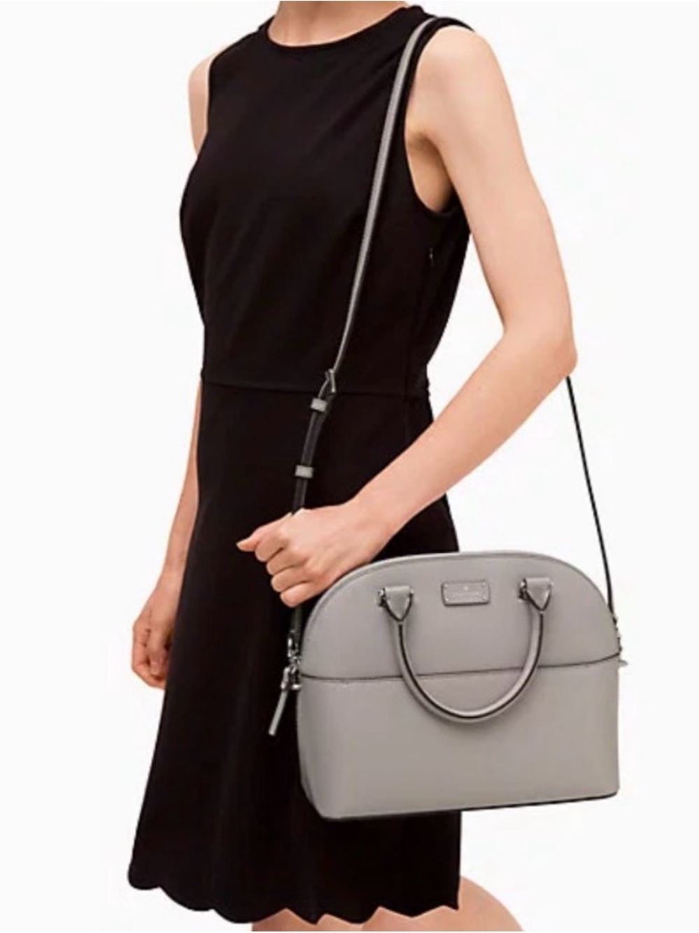 Kate Spade Grove Street Carli Gray Dome Leather Satchel with Crossbody Strap